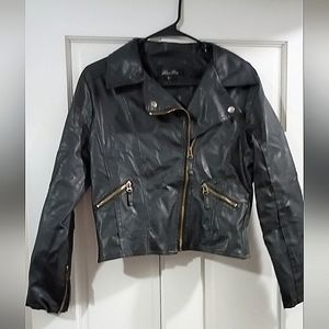 Black Vegan Leather Cropped Jacket